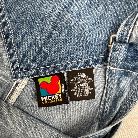 Disney Mickey Mouse Women's Denim Overalls Large Embroidered Front Pocket Adjust - Picture 9 of 11